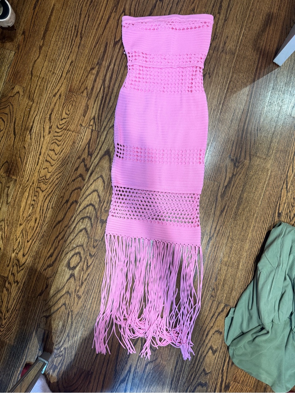 PQ Swim Strapless Pink Crochet Fringe Midi Dress XS/S - Picture 7 of 7
